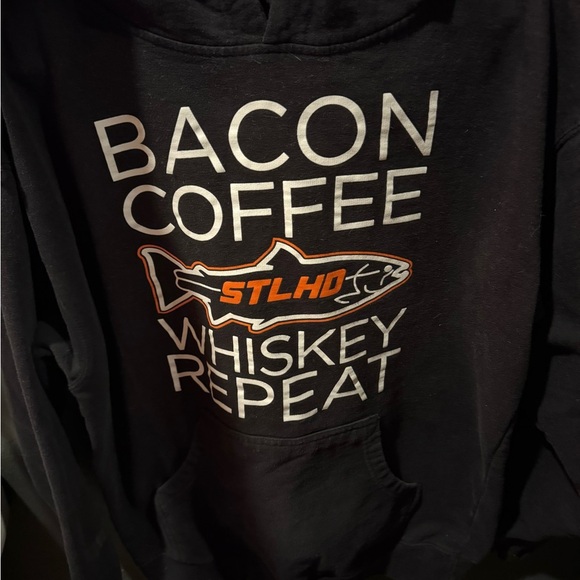 Men’s Sthld Bacon Coffee Whiskey Repeat Black Pullover Hoodie Size Large - Picture 2 of 4